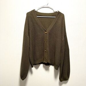 Olive Green V-Neck Button Front Cardigan